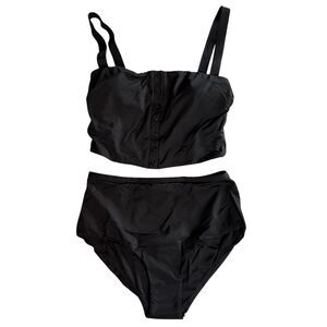 Andie Swim Black 2 Piece Swimsuit The Snap Top & Boy Short Bottom Size Small NEW